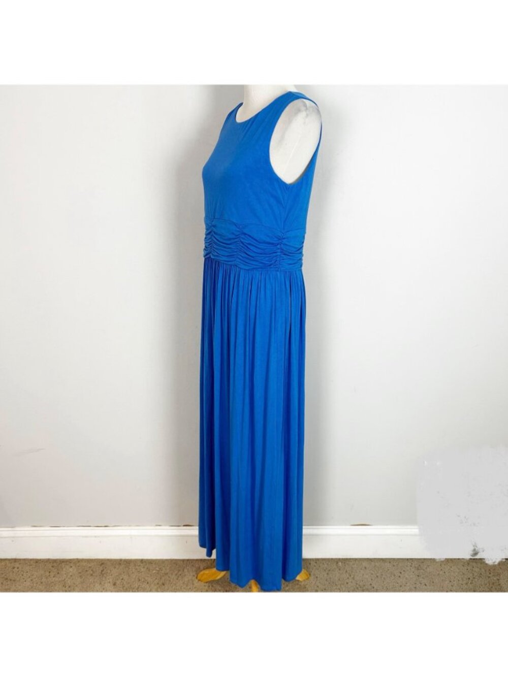 Soft Surroundings Long Blue Knit Maxi Dress Ruched Waist Size Medium Women's - Picture 3 of 7